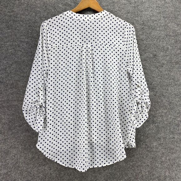 5/$45 Notations Blouse Women M Medium White Polka Dot V-Neck Long Sleeve - Picture 2 of 9
